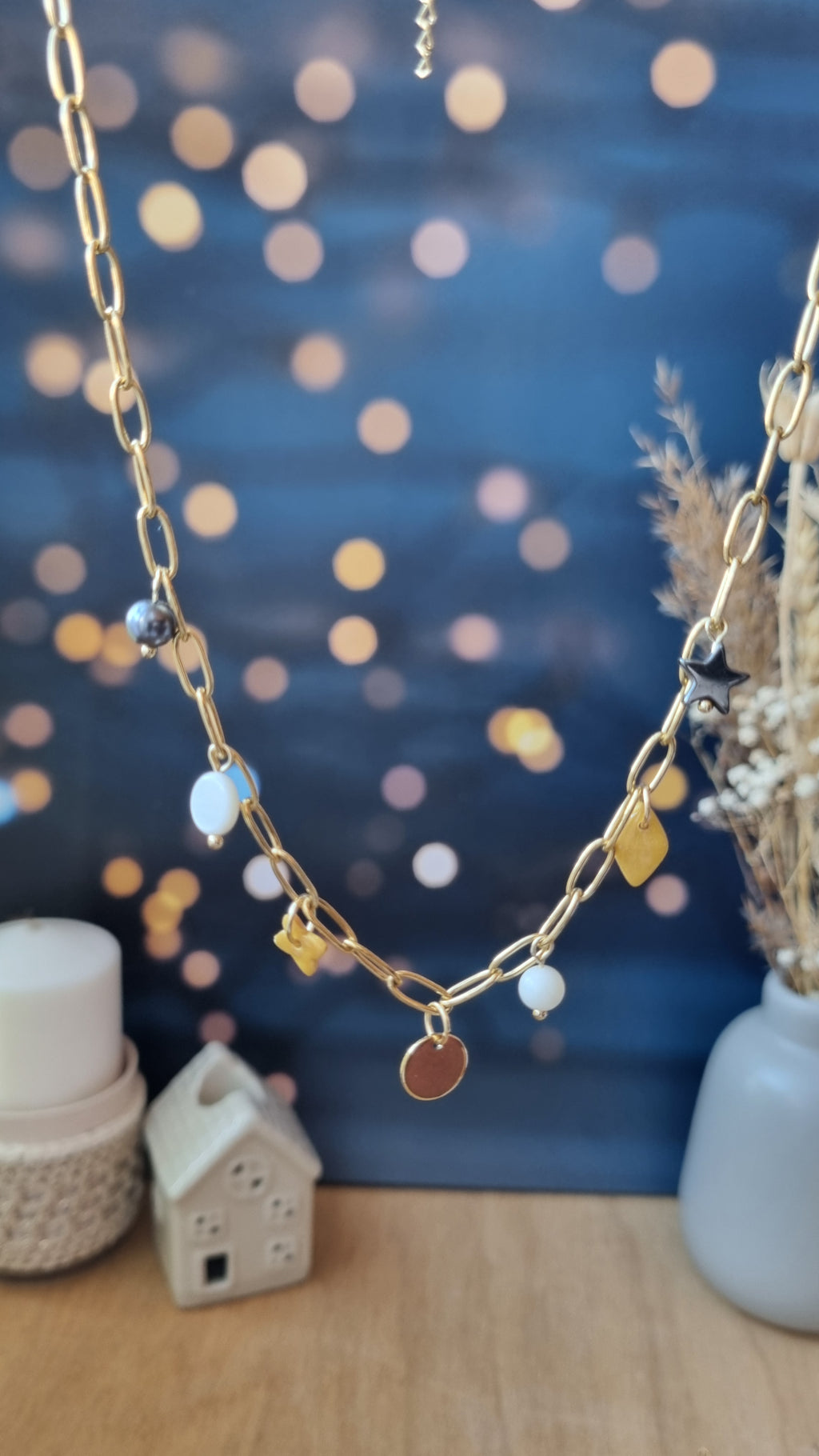 Collier Cantien anthracite et doré