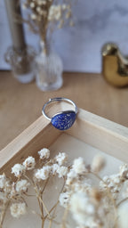 Bague Bérénice grande argentée bleue