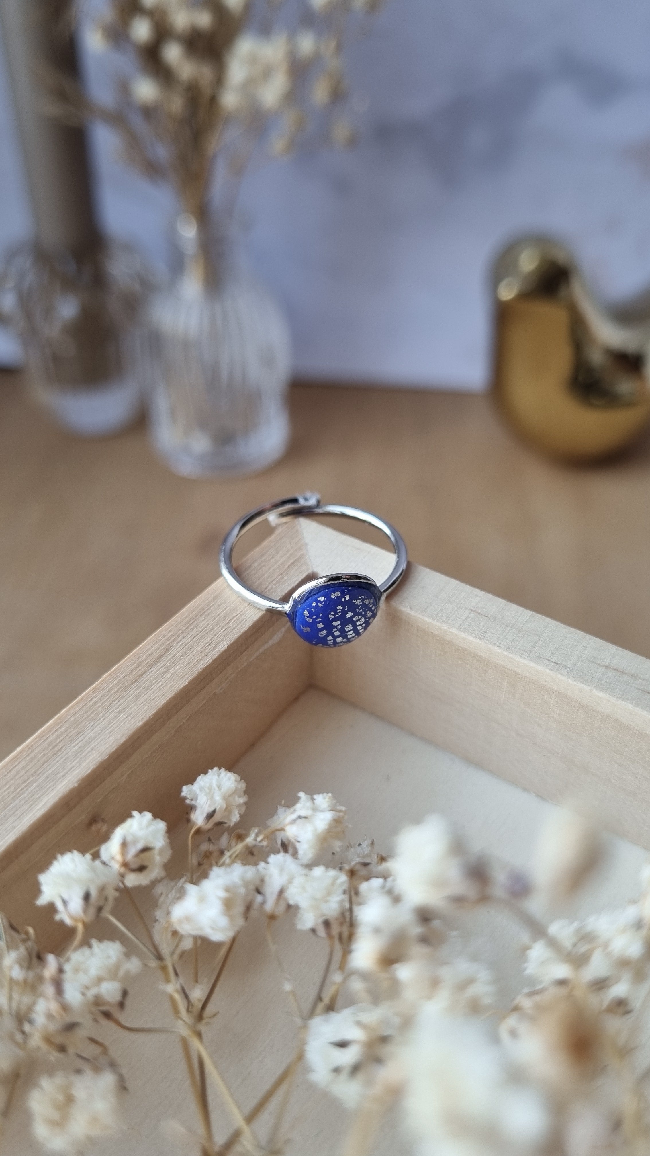 Bague Bérénice petite argentée bleue