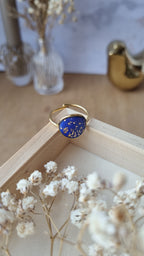 Bague Bérénice grande dorée bleue