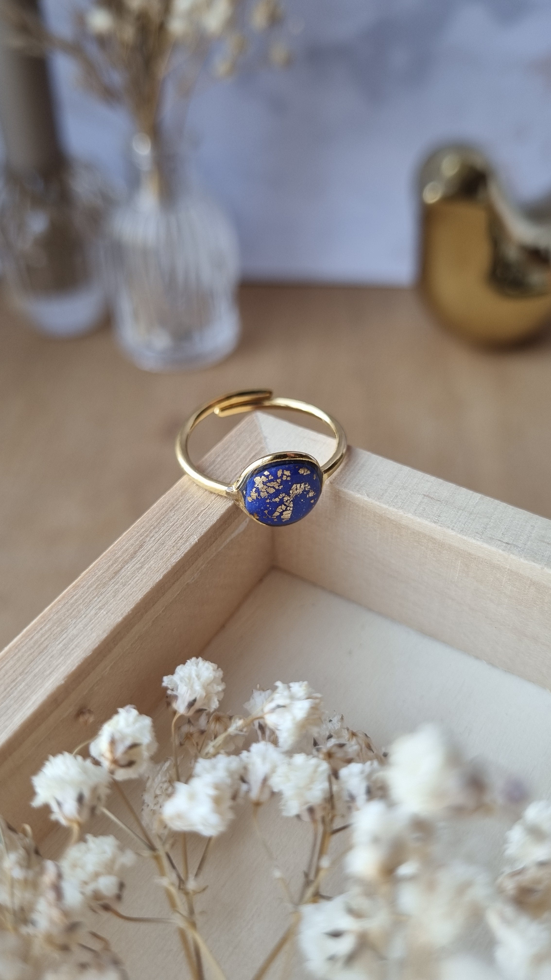 Bague Bérénice petite dorée bleue