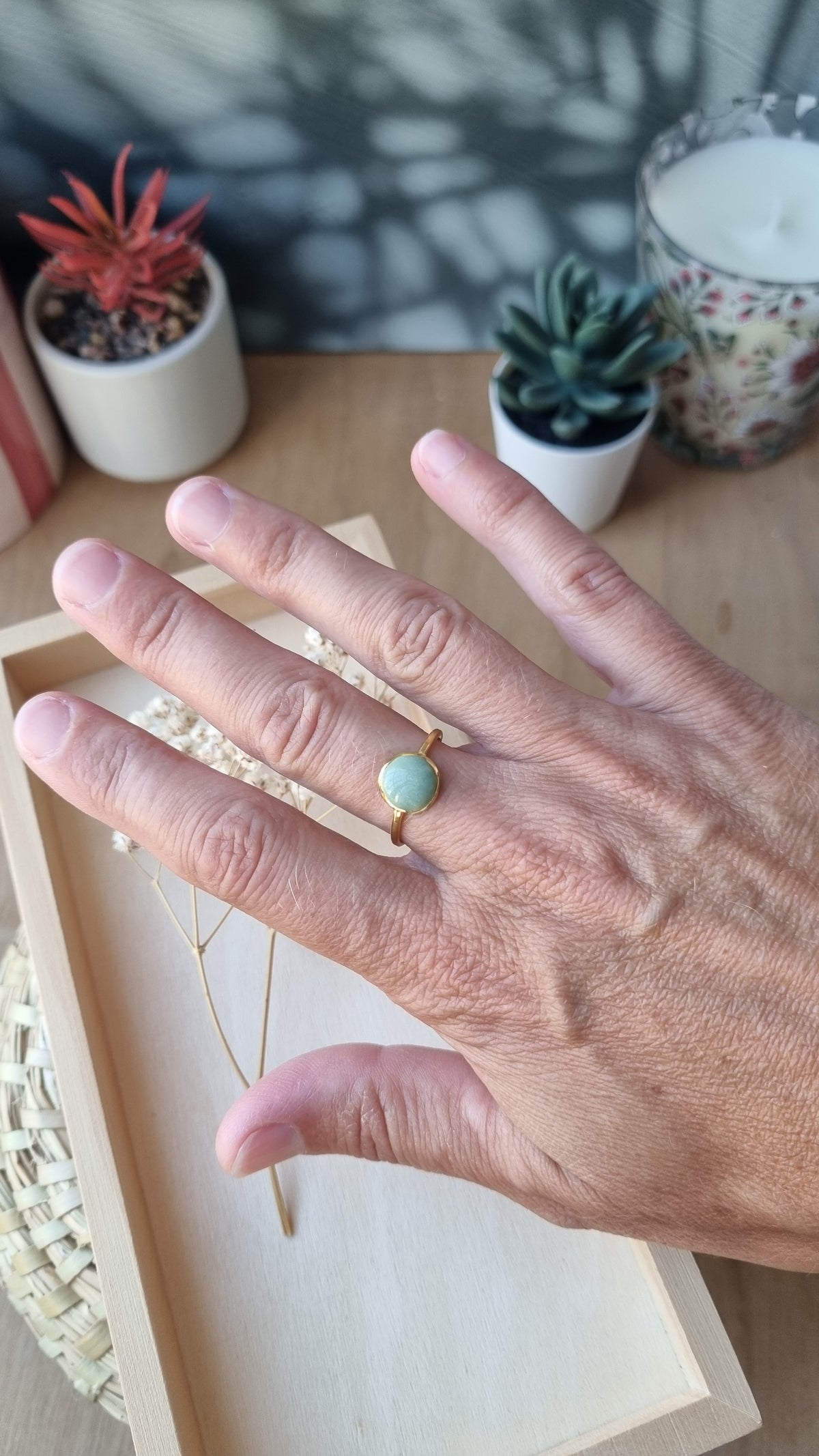 Bague Blandine petite dorée verte